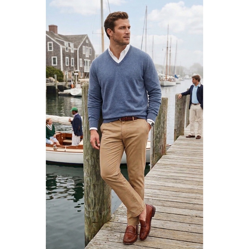 Banana Republic Mens Luxury Blend Silk Cotton Cashmere V-Neck Sweater Blue XL